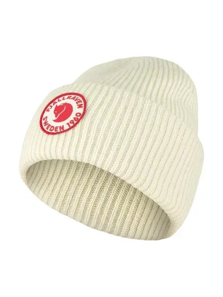 Fjallraven căciulă de lână Logo bej de lână din tricot gros alb