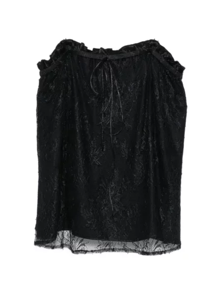 Top The Nina Studio cu volane din dantelă negru