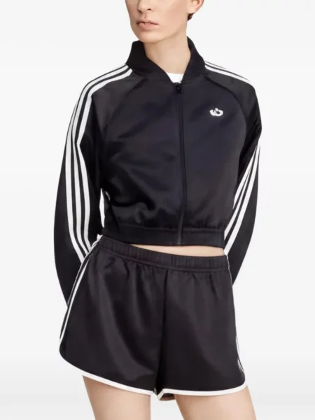 Pantaloni Adidas alergare cu broderie din satin negru