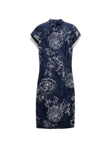 Rochie Shanghai Tang cu model floral de costum albastru