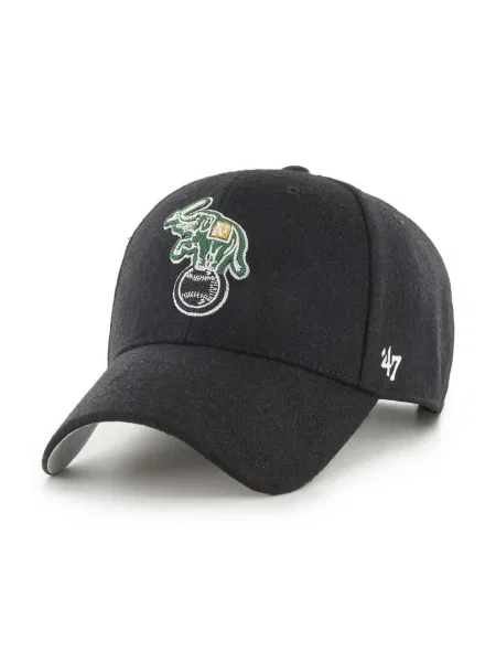 Вълнена шапка с козирка 47 brand MLB Oakland Athletics с апликация черно