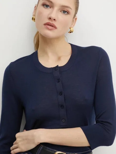 Volnen pulover BOSS mornarsko modra