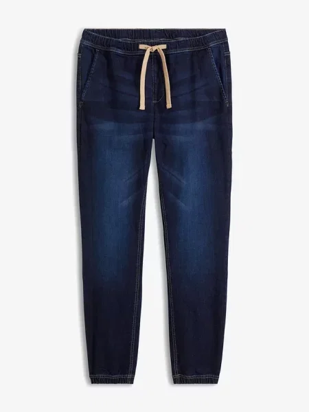 Joggery jeansowe o kroju regular fit z gumką w talii tapered niebieskie