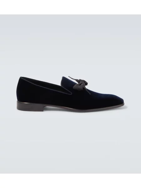 Pantofi loafer Christian Louboutin cu funde de catifea albastru