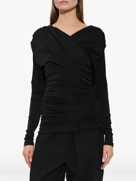 Top Ganni drapat lung negru