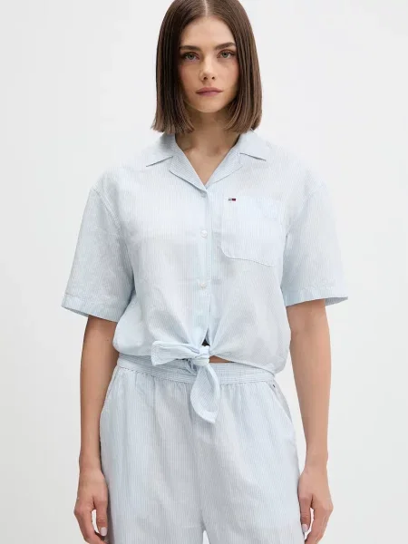 Tommy Jeans košulja za žene s lanom plava
