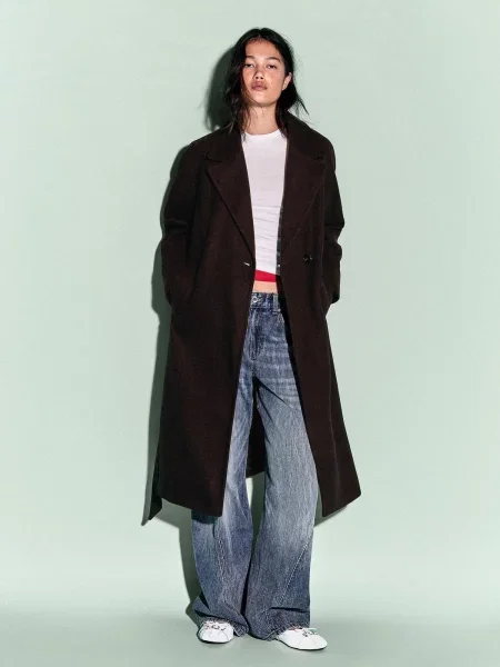 Bershka Palton de primăvară-toamnă închis maro