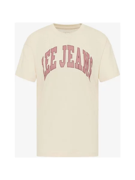 Różowo-beżowy T-shirt Lee z krótkim rękawem i okrągłym dekoltem XS beżowa