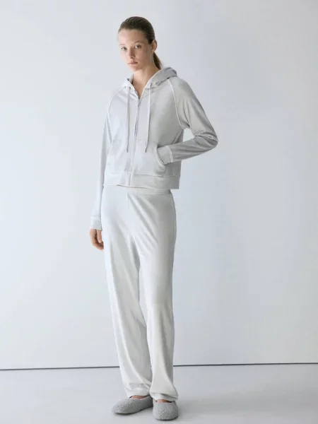 Bluza z miękkiego weluru Kobieta M MANGO szary