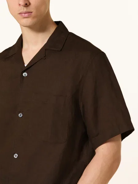 Arket Letní Košile Beckhamn Relaxed Fit Z Lnu tmavě hnědá
