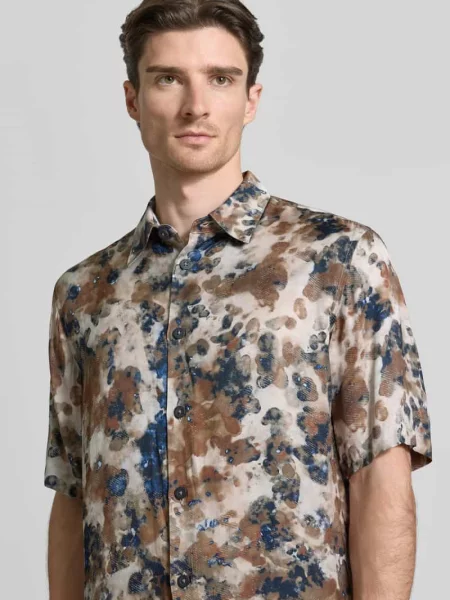 Koszula casual o kroju boxy fit z w całościowy wzór Armani Exchange beżowa
