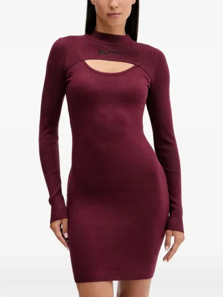 Dzianinowa sukienka jeansowa Karl Lagerfeld Jeans garniturowa prążkowana czerwona