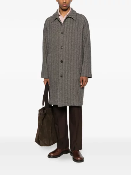 Palton Eleventy din cașmir cu model herringbone maro