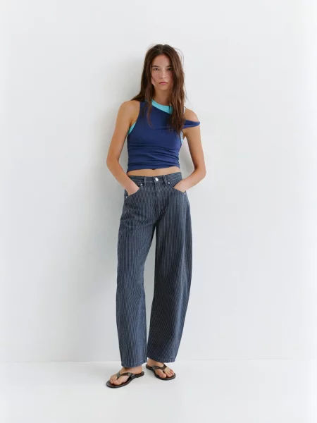 Pull&Bear Džínsy námornícka modrá biela