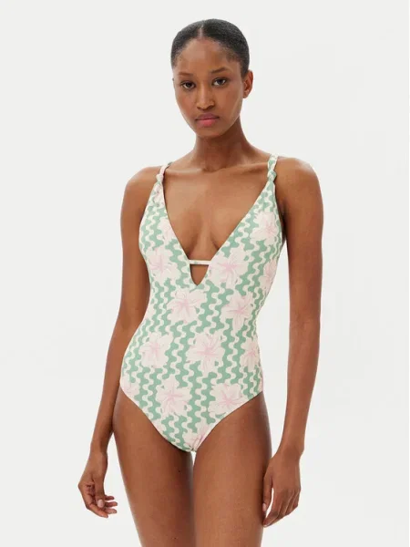 Roxy Бански костюм Hibiscus Daze бежов