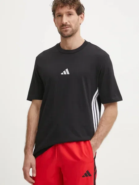 Adidas póló Essentials férfi mintás fekete