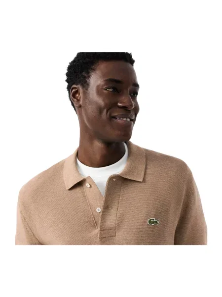 Dzianinowa koszulka polo Lacoste brązowa