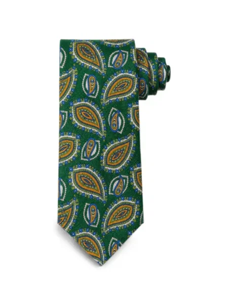 Cravată Bona Furtuna de mătase cu imagine cu model paisley verde