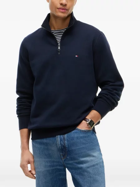 Суичър с цип Tommy Hilfiger бродиран синьо
