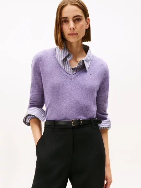 Tommy Hilfiger Sweter z dzianiny Kobiety Wełna lila marmurkowy M
