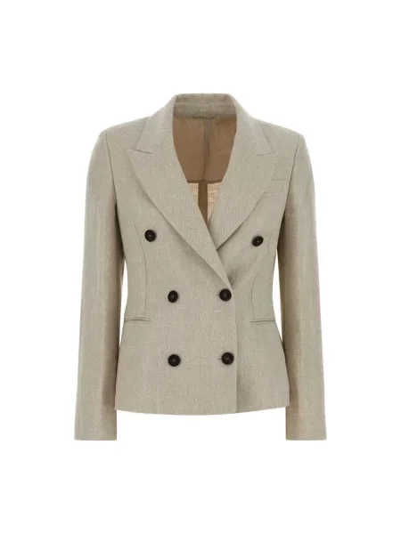 Lniana marynarka Brunello Cucinelli w kolorze melanż beżowa