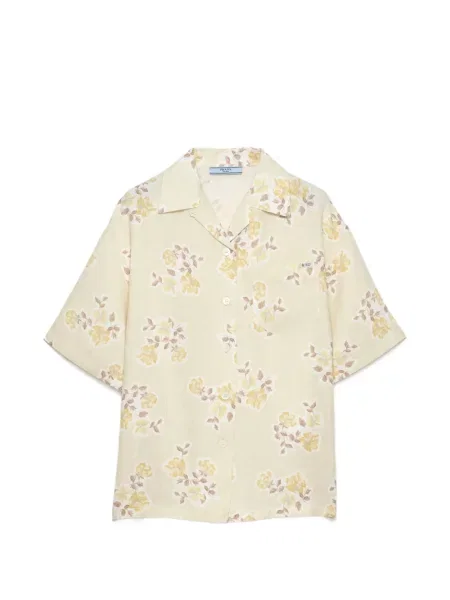 Cămașă Prada de in cu model floral cu imagine galben