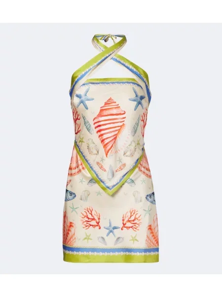 Rochie Retrofete de mătase cu imagine cu gât halter