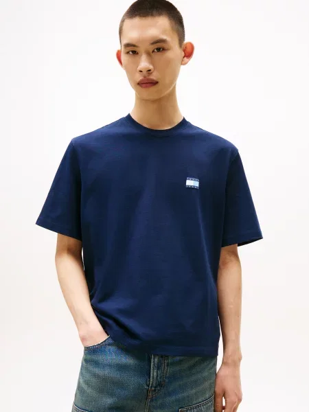 Tommy Jeans Tričko námornícka modrá / svetlomodrá / ako vlna biela