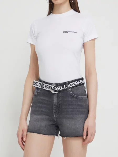 Дънков къс панталон Karl Lagerfeld Jeans с изчистен дизайн с висока талия сиво