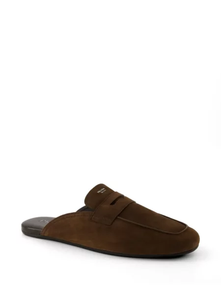 Papuci tip mules Prada din piele de căprioară maro
