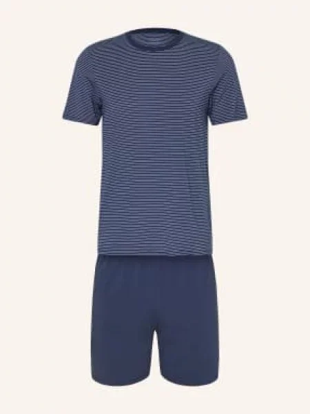 Schiesser Piżama Typu Shorty Long Life Soft blau biała