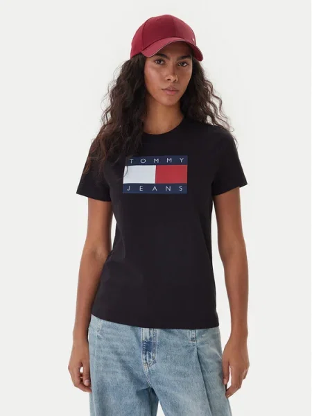 Tommy Jeans Póló Flag fekete