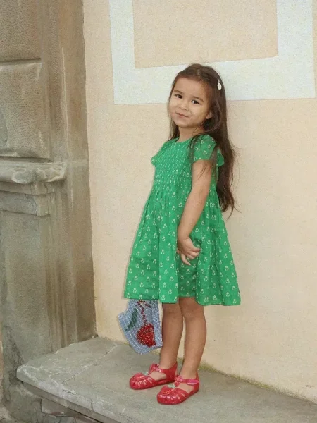Konges Sløjd Dětské šaty CAMI SMOCK DRESS GOTS zelené