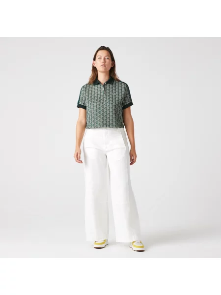 Lacoste Koszulka Polo O Regularnym Kroju Z Kontrastowym Kołnierzykiem I Nadrukiem Monogramu zielona