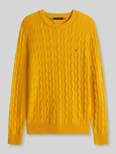 Sweter o kroju regular fit z czystej wełny owczej Tommy Hilfiger żółty