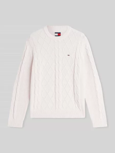 Sweter w kroju regular fit z czystej bawełny z wyhaftowanym logo Tommy Jeans biały