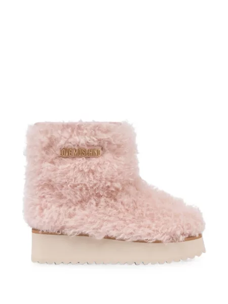 Botine Love Moschino cu platformă din piele de oaie roz