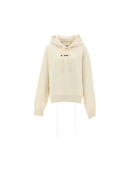 Bluza z kapturem Jil Sander z kapturem z nadrukiem beżowa