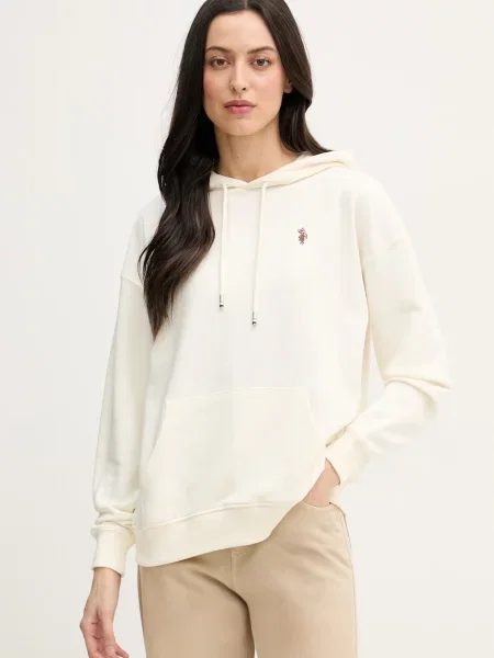 U.S. Polo Assn. bluza z kapturem z bawełną DHM Hoodie beżowa
