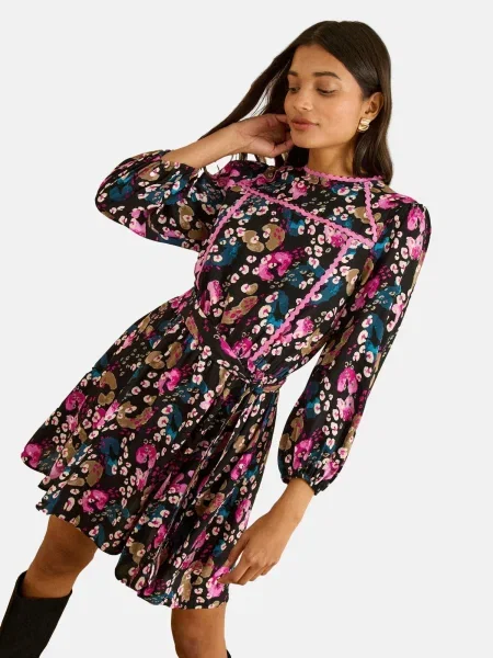 Love & roses Rochie bej / albastru / roz negru