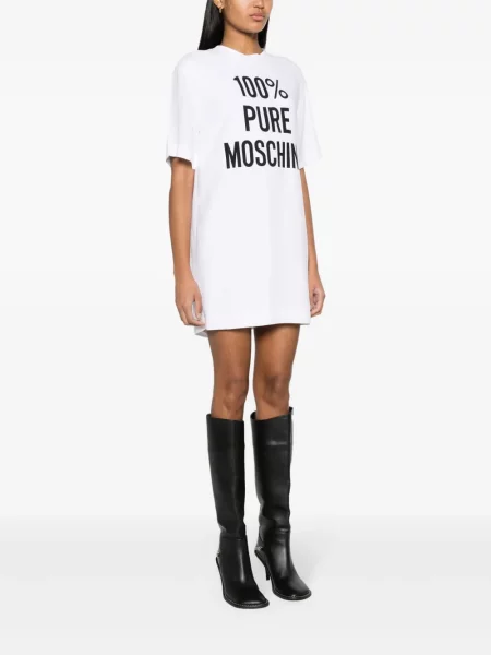 Рокля Moschino с принт от креп бяло