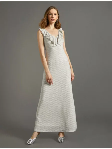 Sukienka wieczorowa Koton z dekoltem w serek biała