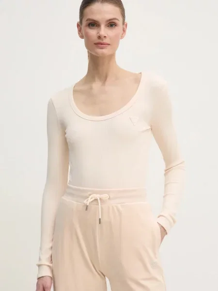 Majica z dolgimi rokavi Guess bež