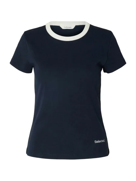 SELECTED Tricou SLFMILLY bleumarin alb