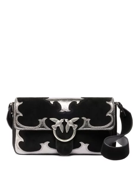 Чанта за през рамо Pinko с автограф черно