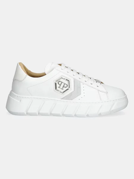 Usnjene superge Philipp Plein Nappa Lo-Top Hexagon 01 bela