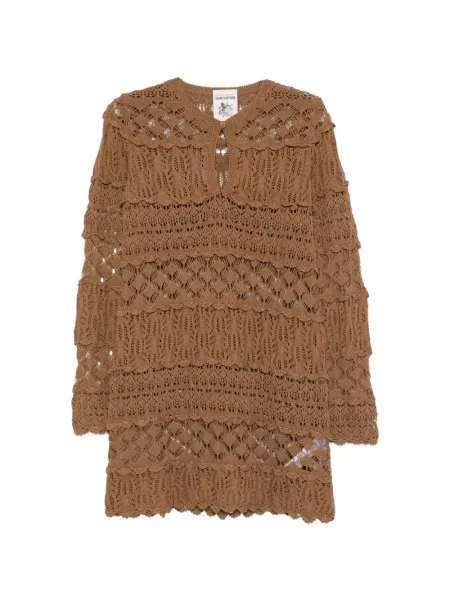 Rochie mini Semicouture cu volane ajurata de costum maro