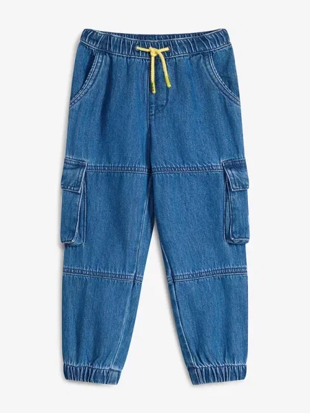 Jeansy cargo marki Lurchi z gumką w talii z miękkiej bawełny niebieskie