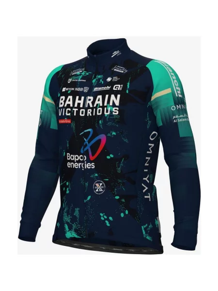 Koszulka rowerowa damska Bahrain-Victorious Prime z długim rękawem nocny S niebieski