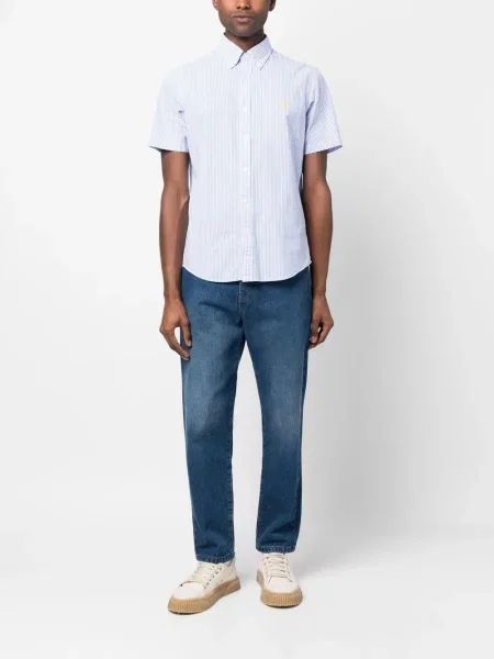 Krátké pruhované tričko Polo Ralph Lauren s výšivkou modré